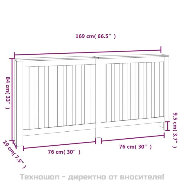 Параван за радиатор сив 169x19x84 см борово дърво масив