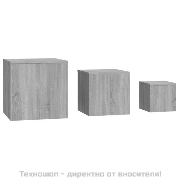 Странични маси, 3 бр, сив сонома, инженерно дърво