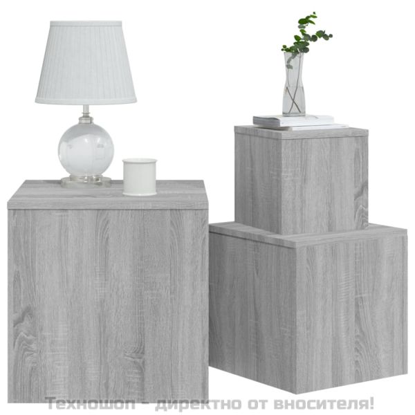 Странични маси, 3 бр, сив сонома, инженерно дърво