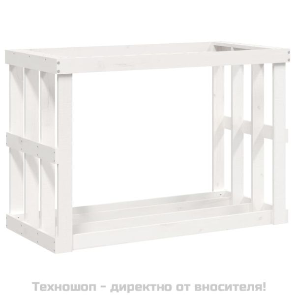 Външна поставка за дърва за огрев бяла 108x52x74 см бор масив