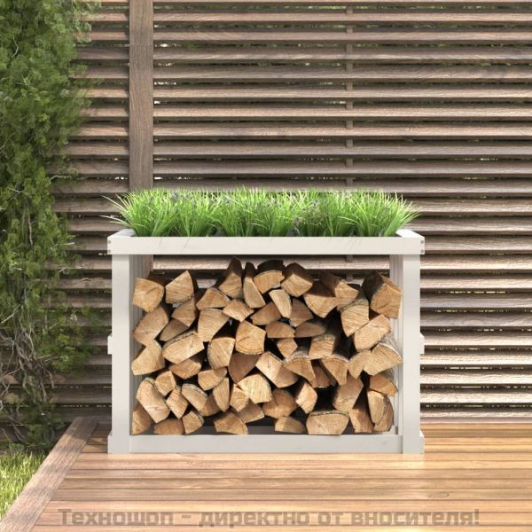 Външна поставка за дърва за огрев бяла 108x52x74 см бор масив