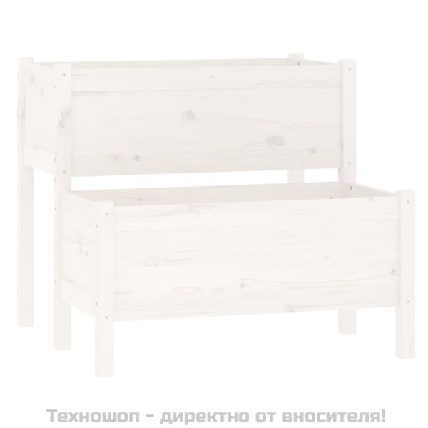 Плантер, бял, 84,5x84x75 см, борово дърво масив