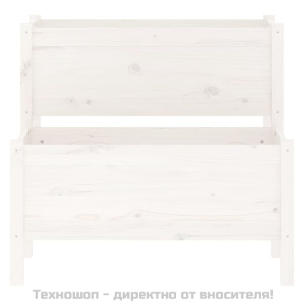 Плантер, бял, 84,5x84x75 см, борово дърво масив