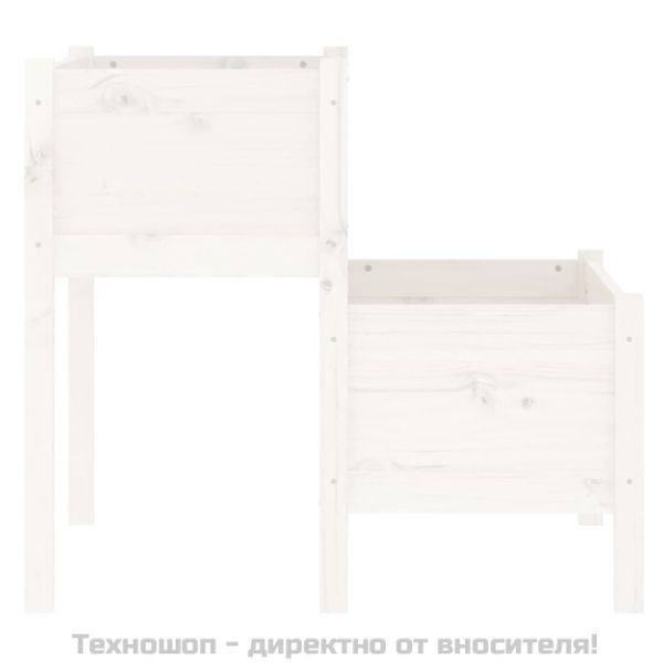 Плантер, бял, 84,5x84x75 см, борово дърво масив