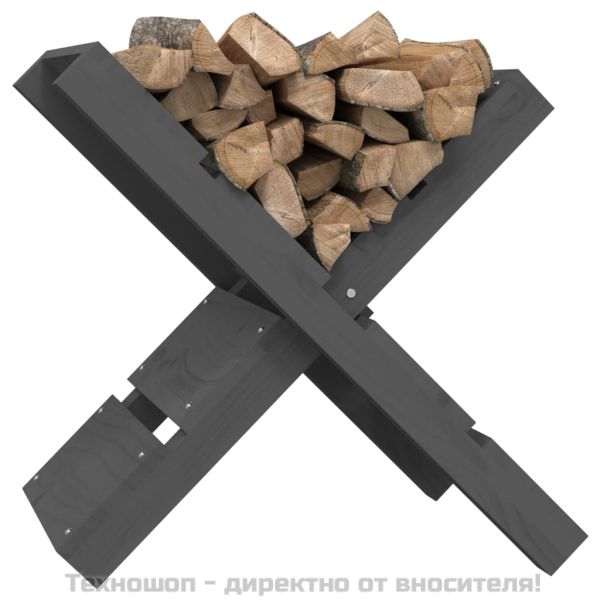 Поставка за дърва, сива, 47x39,5x48 см, борово дърво масив