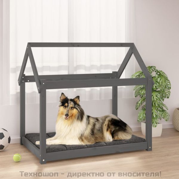 Кучешко легло, сиво, 101x70x90 см, борова дървесина масив