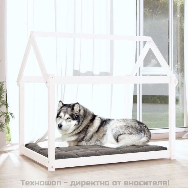 Кучешко легло, бяло, 111x80x100 см, борова дървесина масив