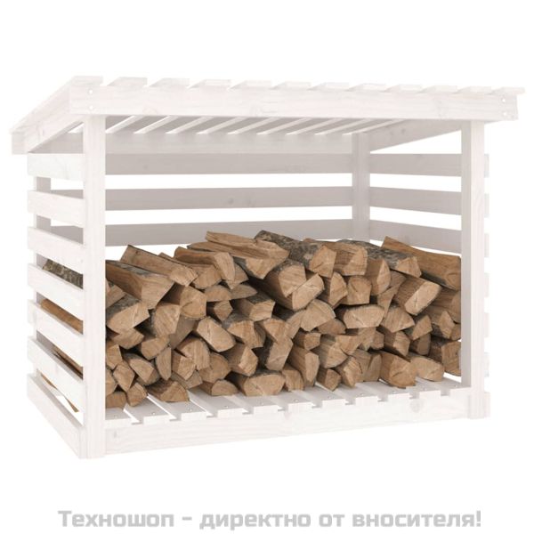 Поставка за дърва за огрев бяла 108x73x79 см масивно дърво бор