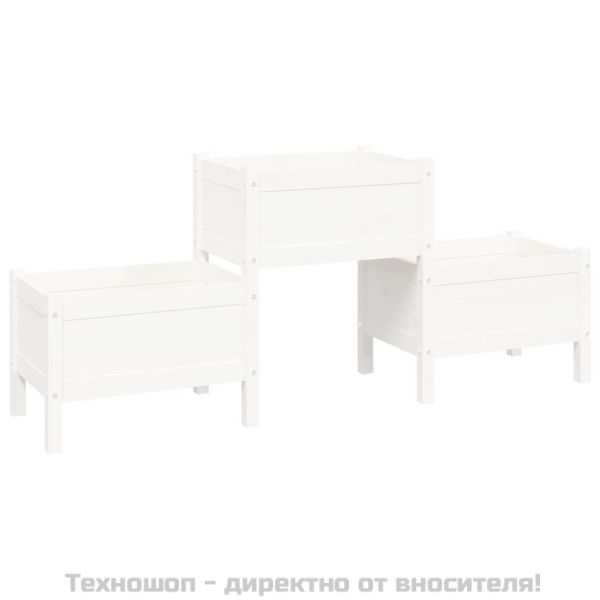 Плантер, бял, 178,5x44x75 см, борово дърво масив