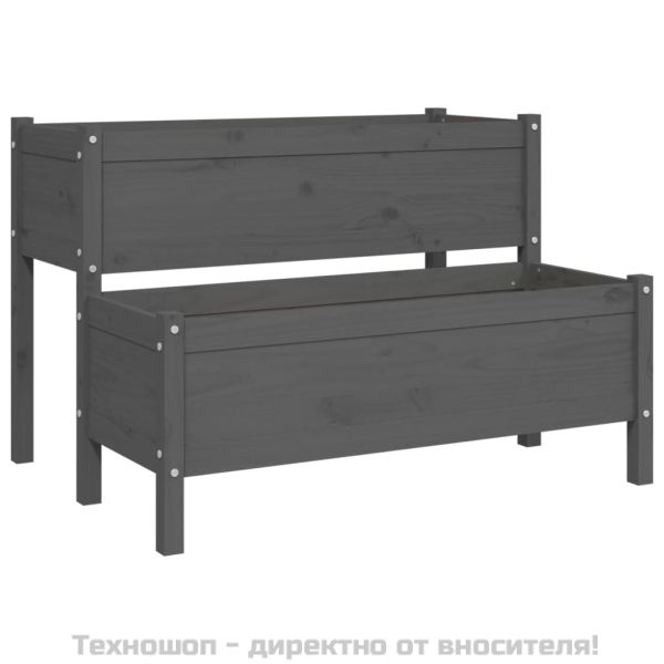 Плантер, сив, 110x84x75 см, борово дърво масив