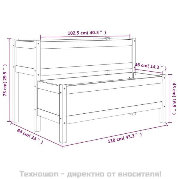 Плантер, сив, 110x84x75 см, борово дърво масив