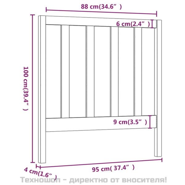 Горна табла за легло, сива, 95x4x100 см, бор масив