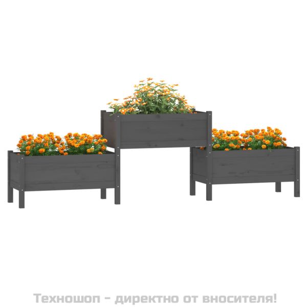 Плантер, сив, 245,5x44x75 см, борово дърво масив