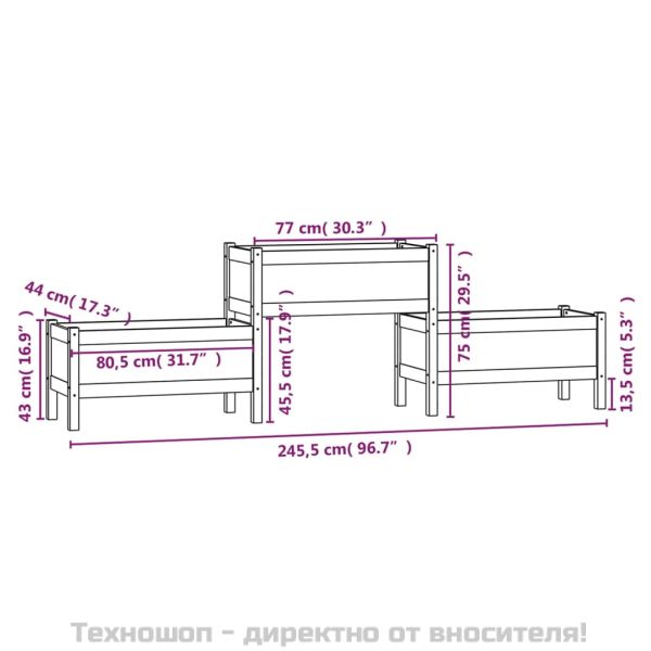 Плантер, сив, 245,5x44x75 см, борово дърво масив