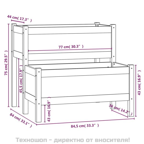 Плантер, сив, 84,5x84x75 см, борово дърво масив