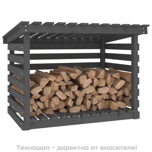 Поставка за дърва за огрев сива 108x73x79 см масивно дърво бор