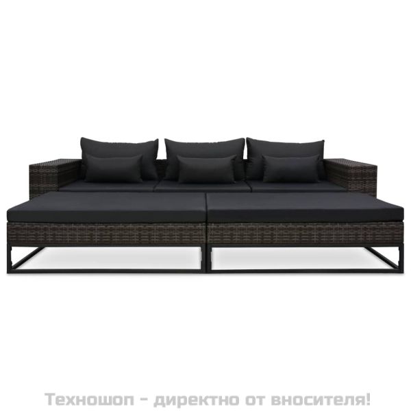 Градински комплект с възглавници, 5 части, полиратан, сив