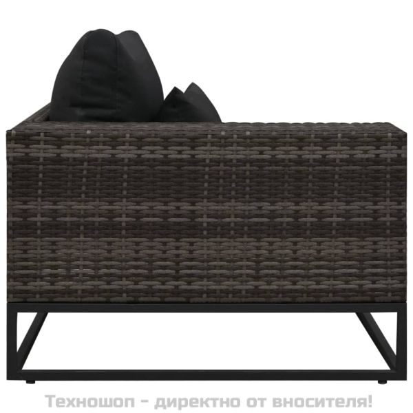 Градински комплект с възглавници, 5 части, полиратан, сив