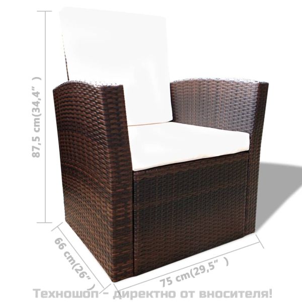 Градински комплект с възглавници, 4 части, кафяв полиратан