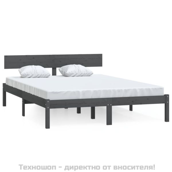 Рамка за легло, сива, бор масив, 150x200 cм, King Size