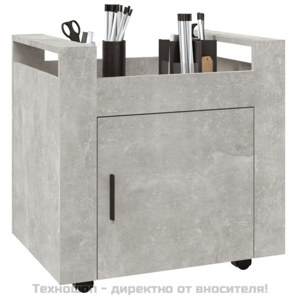 Бюро на колелца, бетонно сиво, 60x45x60 см, инженерно дърво