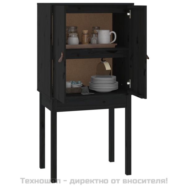 Висок шкаф, черен, 60x40x120 см, борово дърво масив