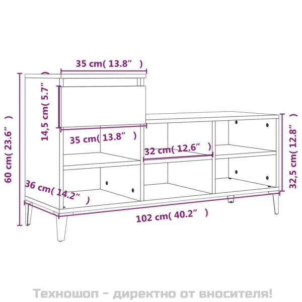 Шкаф за обувки, сив сонома, 102x36x60 см, инженерно дърво