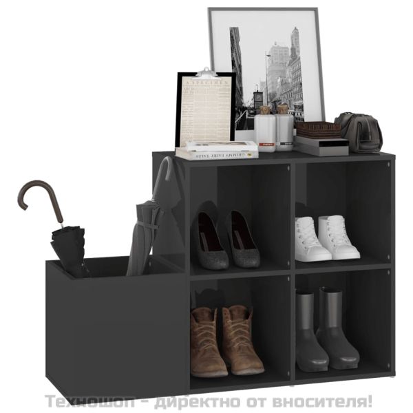 Шкаф за обувки, сив гланц, 105x35,5x70 см, инженерно дърво