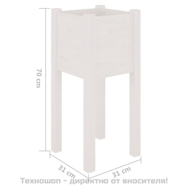 Градински сандъци, 2 бр, бели, 31x31x70 см, борово дърво масив