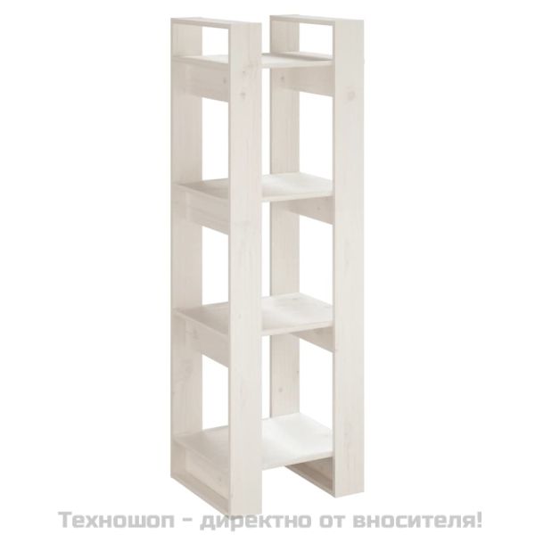 Библиотека/разделител за стая, бяла, 41x35x125 см, бор масив