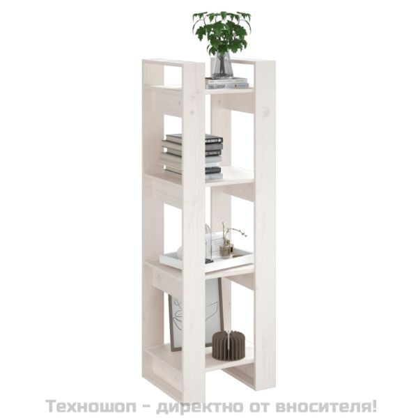 Библиотека/разделител за стая, бяла, 41x35x125 см, бор масив