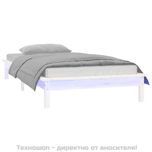 Рамка за легло с LED осветление бяла 100x200 см масивно дърво