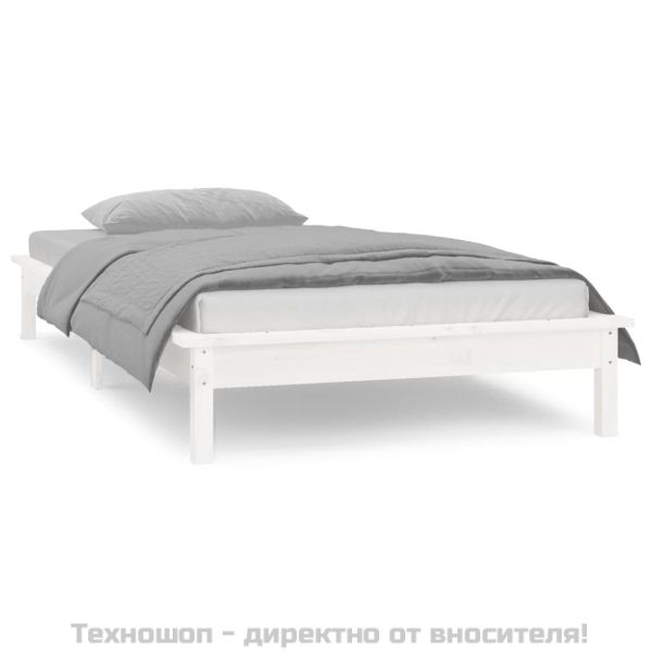 Рамка за легло с LED осветление бяла 100x200 см масивно дърво