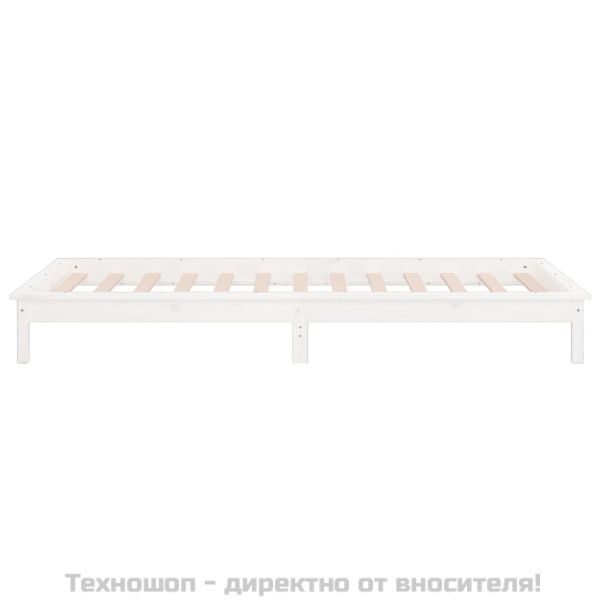 Рамка за легло с LED осветление бяла 100x200 см масивно дърво