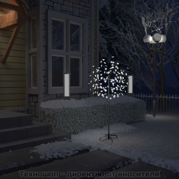 Коледно дърво, 120 LED студено бeли, разцъфнала череша, 150 см