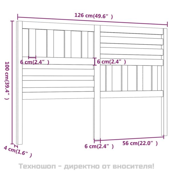 Горна табла за легло, меденокафява, 126x4x100 см, бор масив