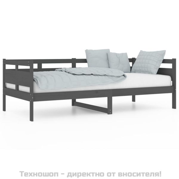 Дневно легло без матрак, сив, борово дърво масив, 90x200 см