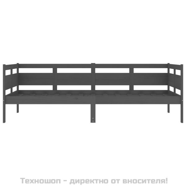 Дневно легло без матрак, сив, борово дърво масив, 90x200 см
