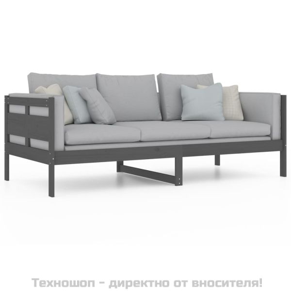 Дневно легло без матрак, сив, борово дърво масив, 90x200 см