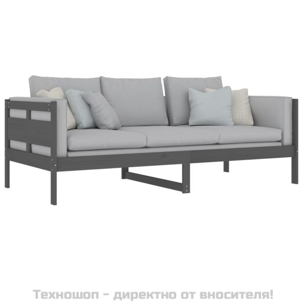 Дневно легло без матрак, сив, борово дърво масив, 90x200 см