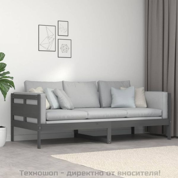 Дневно легло без матрак, сив, борово дърво масив, 90x200 см