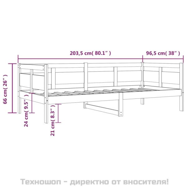 Дневно легло без матрак, сив, борово дърво масив, 90x200 см
