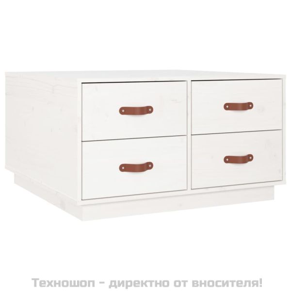 Кафе маса, бяла, 80x80x45 см, борово дърво масив
