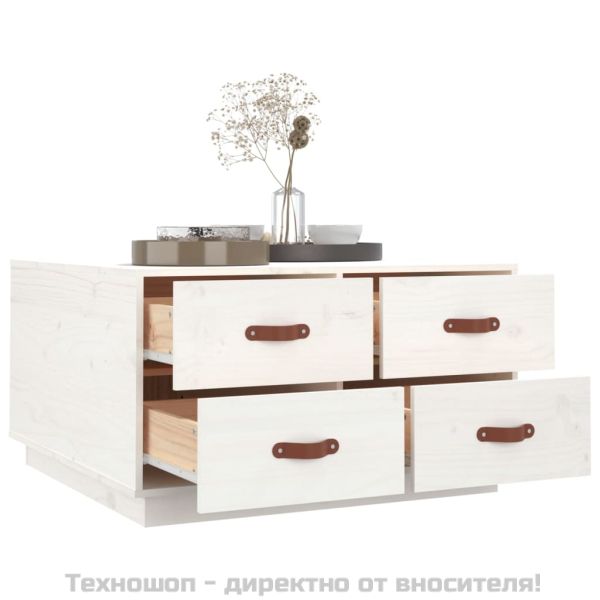 Кафе маса, бяла, 80x80x45 см, борово дърво масив