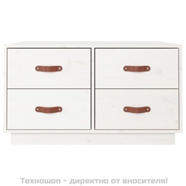 Кафе маса, бяла, 80x80x45 см, борово дърво масив