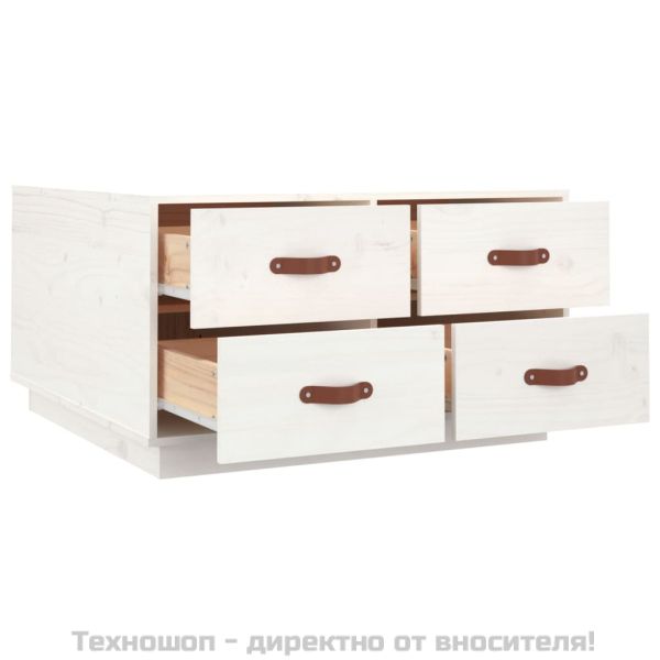Кафе маса, бяла, 80x80x45 см, борово дърво масив