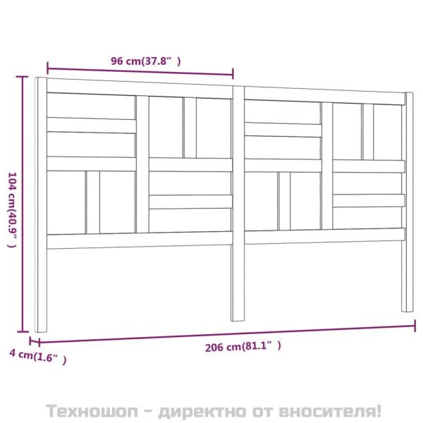 Горна табла за легло, бяла, 206x4x104 см, бор масив
