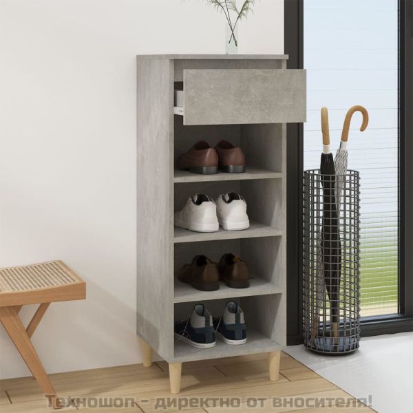 Шкаф за обувки, бетонно сив, 40x36x105 см, инженерно дърво