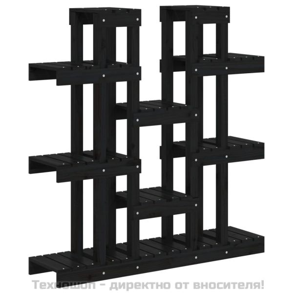 Поставка за цветя, черна, 104,5x25x109,5 см, бор масив