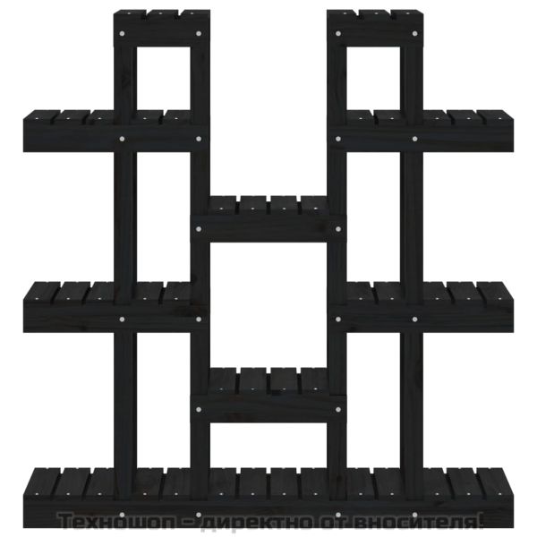 Поставка за цветя, черна, 104,5x25x109,5 см, бор масив